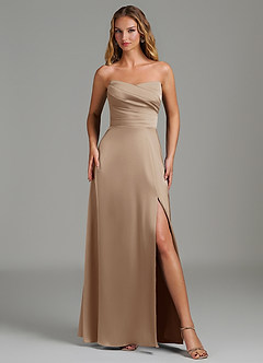 Azazie Niveah Bridesmaid Dresses Taupe A-Line Strapless Stretch Satin Convertible Dress image2
