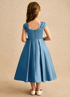 Azazie Yosemite Jurken voor bloemenmeisjes Baljurk Jurk van Mat Satijn Sweetheart Halslijn Staal Blauw image2