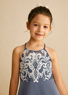 Azazie Ladybug Flower Girl Dresses Dark Navy A-Line Lace Organza Dress image4