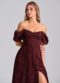 Azazie Mirian 신부 들러리 드레스 A라인 스윗하트 네크라인 플로럴 번아웃 바닥 길이 드레스 image2