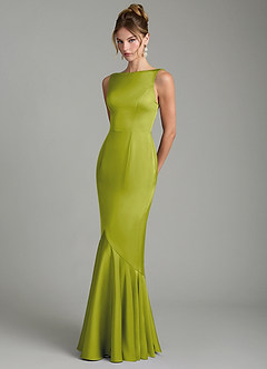 Azazie Tamera Bridesmaid Dresses Lemongrass Mermaid Pleated Stretch Satin Dress image2