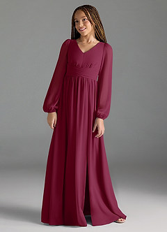 Azazie Norah Junior Mulberry A-Line Pleated Chiffon Dress image1