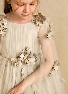 Azazie Staria Robe Demoiselle D'honneur Fillette Robe Princesse en Tulle Rayé Champagne image10