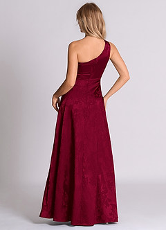 Azazie Brooke 신부 들러리 드레스 A라인 한쪽 어깨 자카드 바닥 길이 드레스 image6