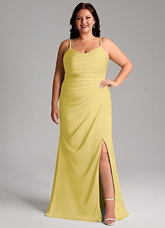 Azazie Deandra Bridesmaid Dresses Canary Mermaid Pleated Stretch Satin Dress image7