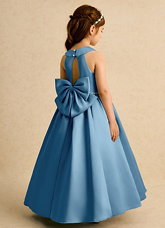 Azazie Daisies Robe Demoiselle D'honneur Fillette Robe Princesse en Mat Satiné Arc Acier Bleuté image1