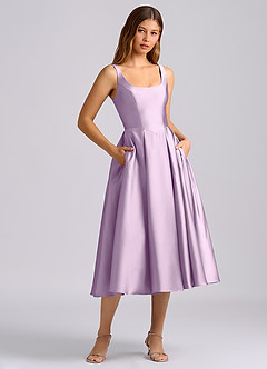 Azazie Amalie Bridesmaid Dresses Frosted Lilac A-Line Pleated Stretch Satin Dress image3