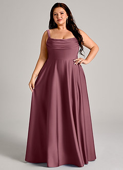 Azazie Shaude Bridesmaid Dresses Desert Rose A-Line Pleated Stretch Satin Dress image13