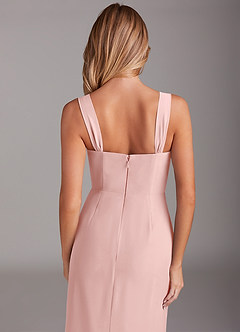 Azazie Denice Bridesmaid Dresses Powder Pink Sheath Pleated Chiffon Dress image8