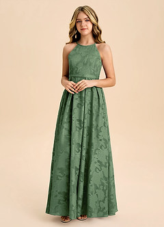 Azazie Arianthe Junior Linia A Pofałdowany Kwiatowe wypalenie Długość podłogi Młodsza druhna Sukienka image4