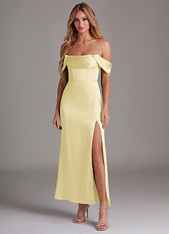 Azazie Saige Brautjungfernkleider Meerjungfrau-Linie Schulterfrei Stretch-Satin Kleid Zitronensorbet image3