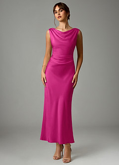 Azazie Kieryn Robes de demoiselle d'honneur Robe Sirène en Satin extensible Plissée Fuchsia image1