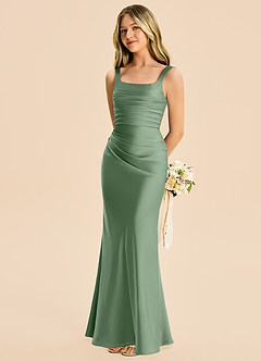 Azazie Lula Junior Matcha Sheath Pleated Stretch Satin Dress image1
