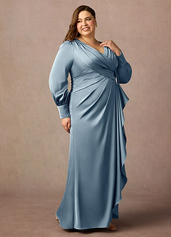 Azazie Petrina Kleider für die Brautmutter Meerjungfrau-Linie Falten Stretch-Satin Kleid Staubblau image4