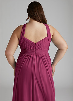 Azazie Hillian Bridesmaid Dresses Mulberry A-Line Halter Pleated Mesh Dress image9