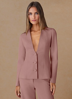 front Elara Dusty Rose Refined Weave Tailored Blazer