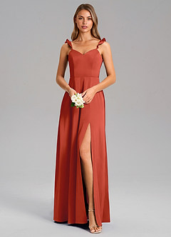 Azazie Everett Bridesmaid Dresses Rust A-Line Stretch Satin Dress image5