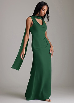 Azazie Linelle Robes de demoiselle d'honneur Robe Sirène en Mousseline de soie Plissée Vert Foncé image8