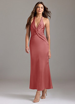 Azazie Valerie 신부 들러리 드레스 인어 주름진 스트레치 새틴 발목 길이 드레스 image3