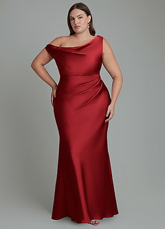 Azazie Emerson Brudtärnklänningar Klänning av Sjöjungfru i Stretch Satin Off the shoulder Scharlakansrött image8