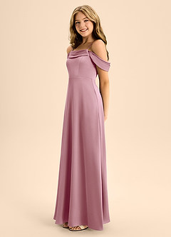Azazie Anselie Junior Vintage Mauve A-Line Off the Shoulder Stretch Satin Dress image6