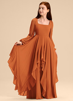 Azazie Clara Junior Cinnamon A-Line Blouson Chiffon Dress image7