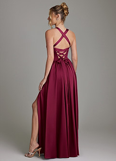 Azazie Francis Robes de demoiselle d'honneur Robe Trapèze en Satin extensible Corset Bourgogne image7