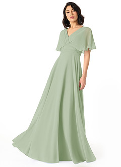 Azazie Pamela Vestidos de damas de honor Vestido de Salvia Polvorienta de Gasa de Corte en A con Cuello en V plisado image1