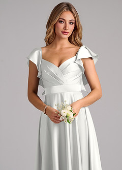 Azazie Leilani Bridesmaid Dresses White A-Line Ruched Stretch Satin Dress image5