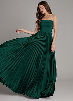 Azazie Mariana Bridesmaid Dresses Emerald A-Line Pleated Stretch Satin Dress image5