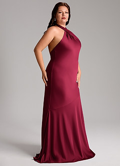 Azazie Lorena Brautjungfernkleider Meerjungfrau-Linie Plissee Stretch-Satin Kleid Burgunderrot image11