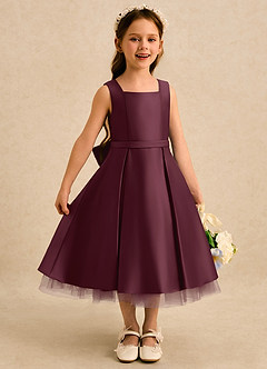 Azazie Josie Robe Demoiselle D'honneur Fillette Robe Trapèze en Mat Satiné Plissé Cabernet image3