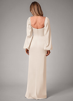 Azazie Sonata Bridesmaid Dresses White Alabaster Sheath Long Sleeve Stretch Satin Convertible Dress image2