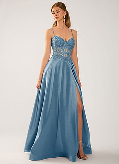 Isoldemark Dusty Blue Beading Sequin Embroidery Satin Prom Dress image4