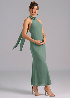 Azazie Velli Jurken voor bruidsmeisjes Jurk van Chiffon met Zeemeermin Hoge Kraag Eucalyptus image3