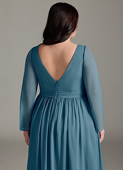 Azazie Teton Zwangerschaps Bruidsmeisjekleding A-Lijn Lange mouw Chiffon Vloerlengte Jurk image13