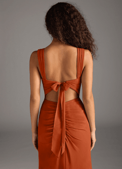 Azazie Jesaphine Vestidos de damas de honor Vestido de Naranja Quemada de Gasa de Corte Recto con Lazo image6