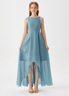 Azazie Lizette Junior Moody Blue A-Line Pleated Chiffon Dress image3
