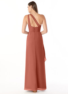 Azazie Maive Bridesmaid Dresses Clay Sheath Pleated Ruffle Chiffon Dress image2