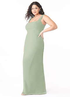 Azazie Flori Bridesmaid Dresses Dusty Sage Sheath Square Neckline Chiffon Dress image7