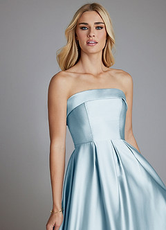 Azazie Lucienne Vestidos de damas de honor Vestido de Azul Cielo de Satén Elástico de Corte en A Convertible con Sin tirantes image7