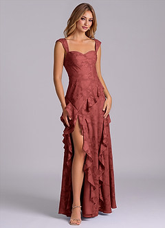 Azazie Sloane Bridesmaid Dresses Terracotta A-Line Sweetheart Neckline Floral Burnout Dress image6