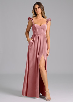 Azazie Denisse Bridesmaid Dresses Dusty Rose A-Line Ruched Velvet Dress image3