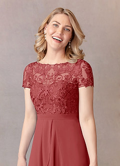 Azazie Mamie Mother of the Bride Dresses Rust A-Line Lace Chiffon Dress image5