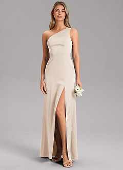 Azazie Phaedra Bridesmaid Dresses White Alabaster A-Line One Shoulder Stretch Satin Dress image3