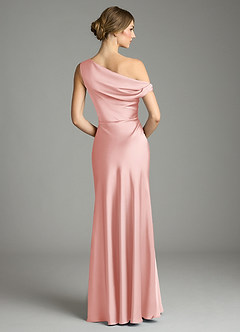 Azazie Emerson Robes de demoiselle d'honneur Robe Sirène en Satin extensible Épaule décolletée Rose Poudré image2