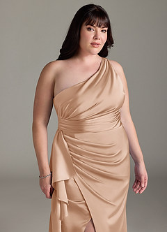 Azazie Maive Brautjungfernkleider Etui Gestreift Stretch-Satin Kleid Englisches Rosa image11
