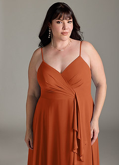 Azazie Akita Vestidos de damas de honor Vestido de Naranja Quemada de Gasa de Corte en A image9