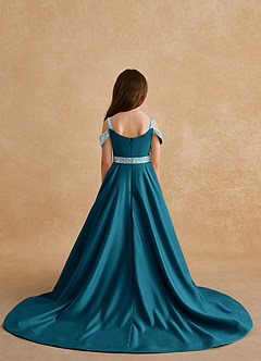 Azazie Jodi Flower Girl Dresses Ink Blue A-Line Matte Satin Dress image2