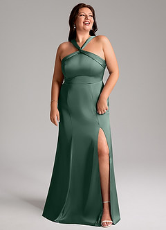 Azazie Rue Brautjungfernkleider A-Linie Plissee Stretch-Satin Kleid Eukalyptus image11